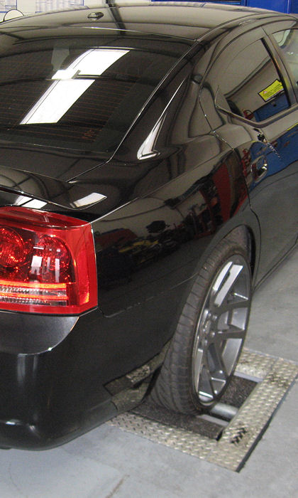 Dodge Charger on the brake tester at Stuart Wright Transport